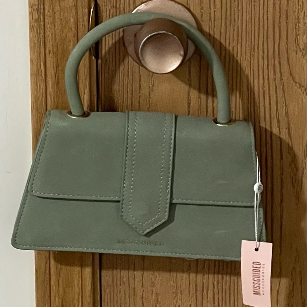 MISS GUIDED FAUX SUEDE BRANDED RECTANGULAR BAG